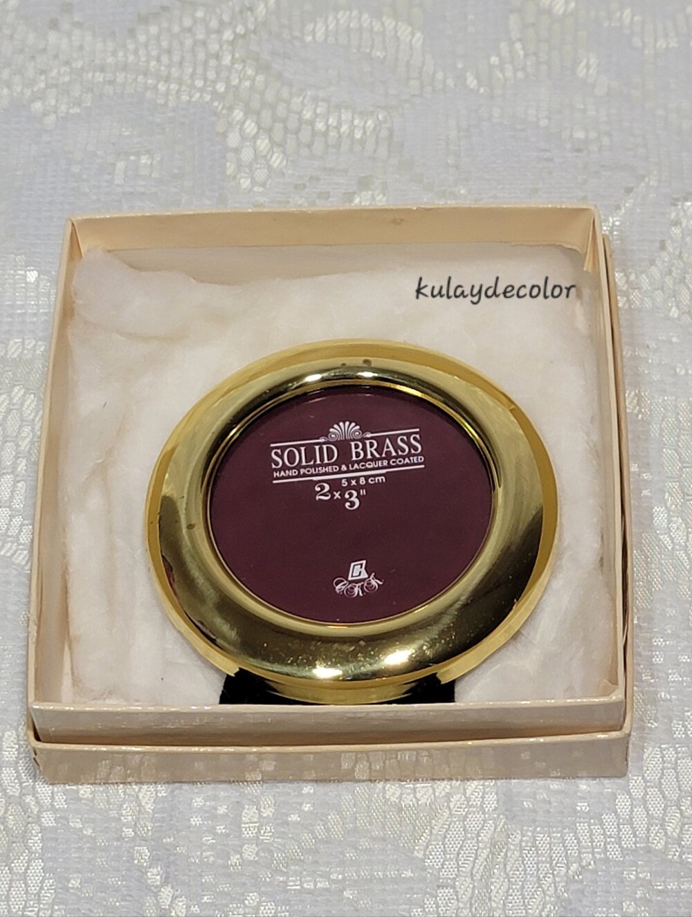 Vintage Solid Brass Round Picture Frame Hand Polished Lacquer Coated Easel Back